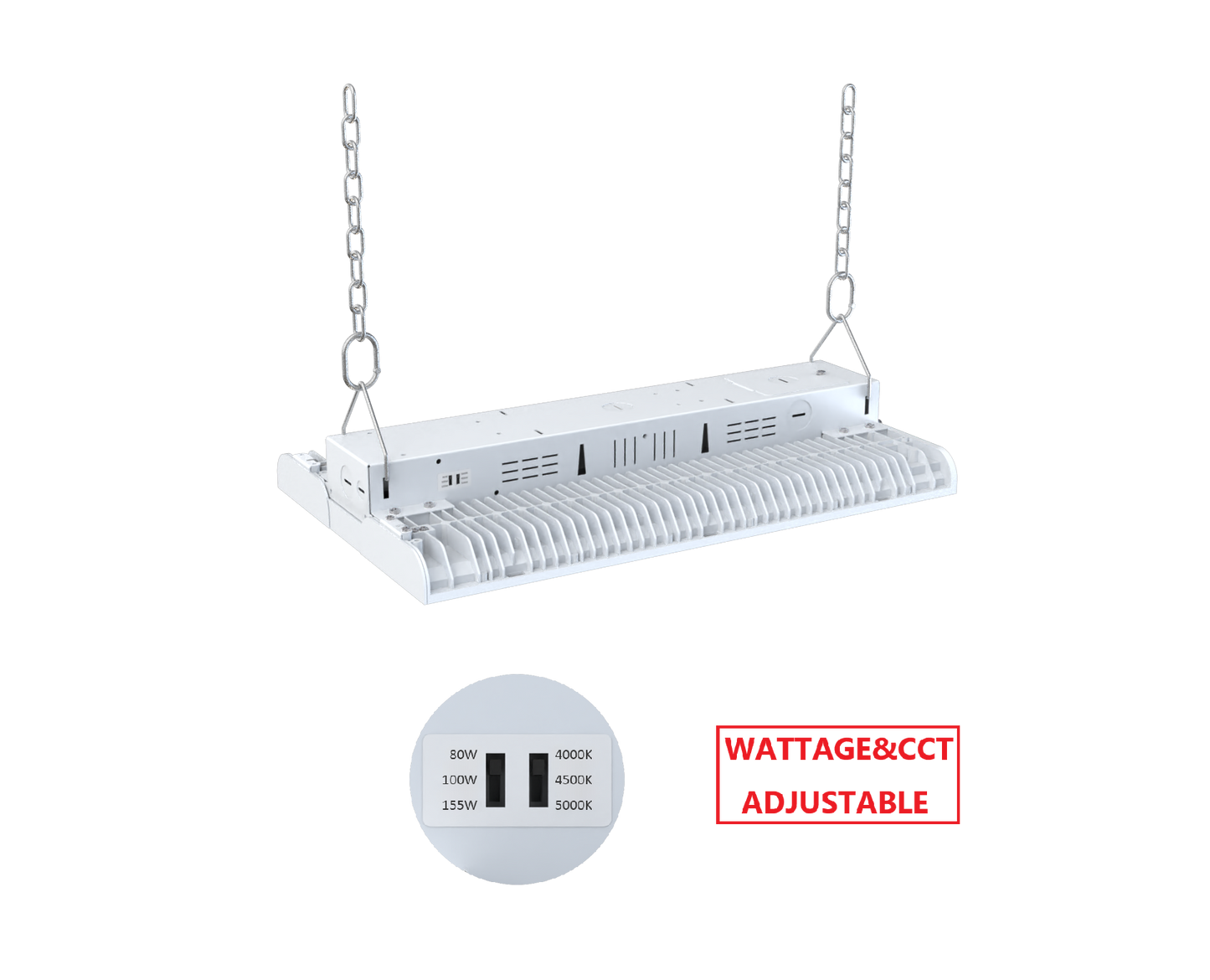 HBW 155W LED LINEAR HIGH BAY LIGHT WITH CCT&WATTAGE ADJUSTABLE
