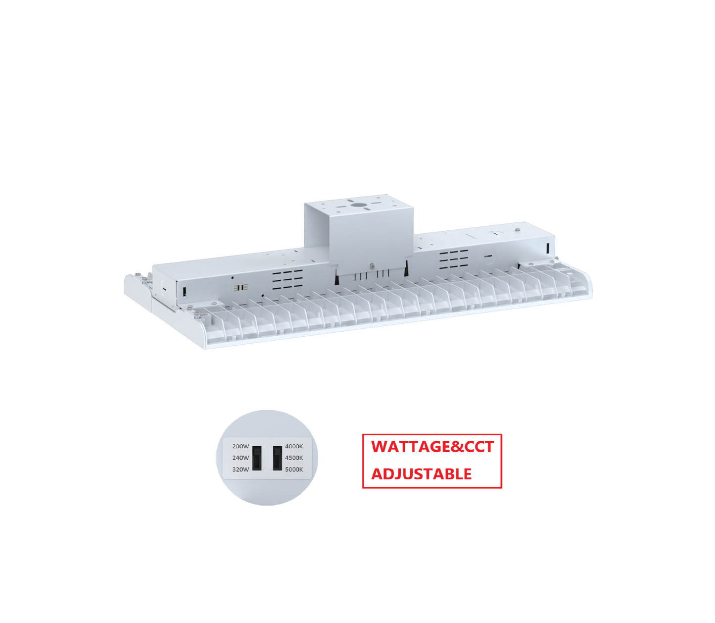 HBW 320W LED LINEAR HIGH BAY LIGHT WITH CCT&WATTAGE ADJUSTABLE