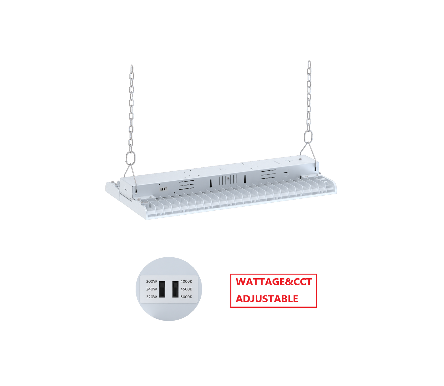 HBW 320W LED LINEAR HIGH BAY LIGHT WITH CCT&WATTAGE ADJUSTABLE